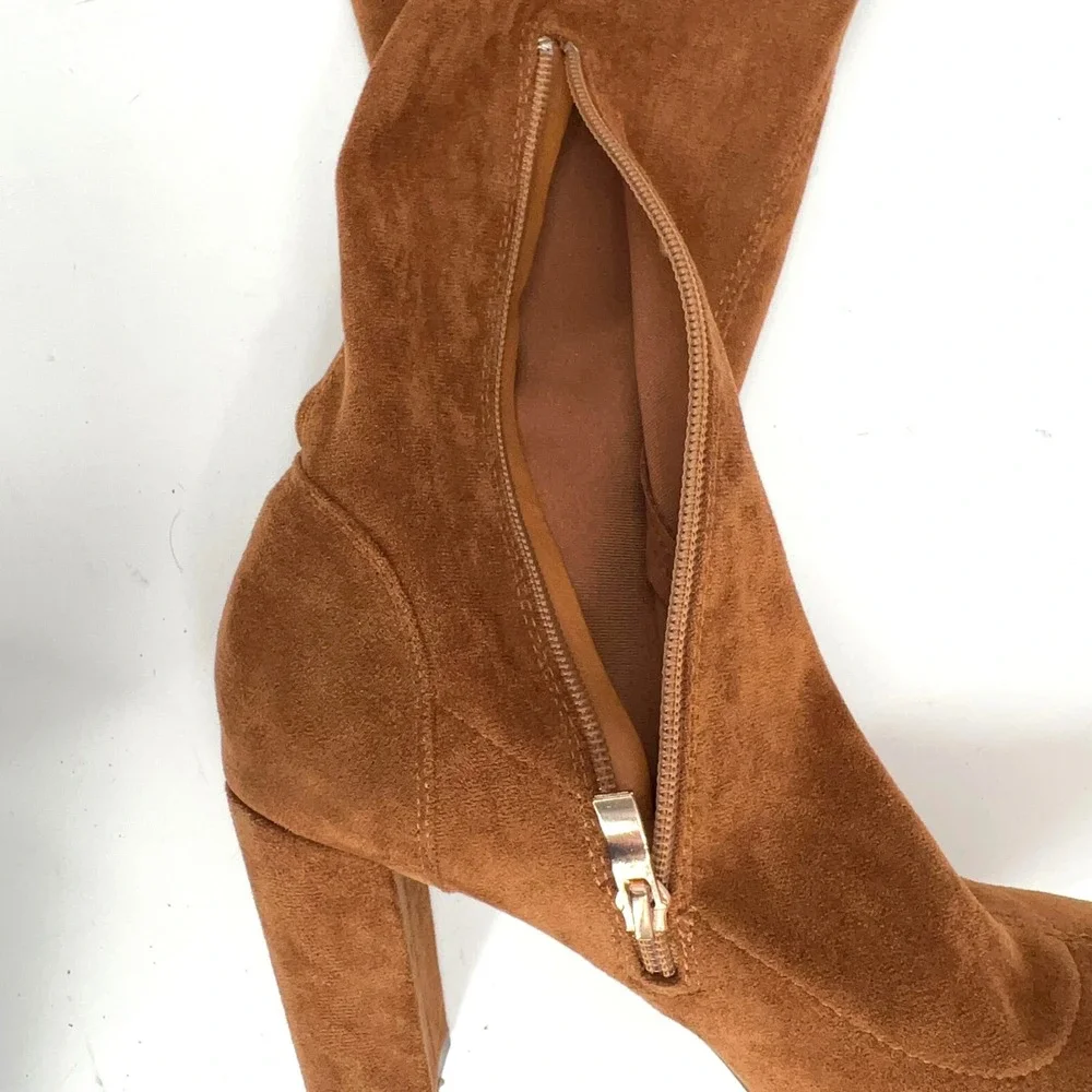 Women's Over The Knee Thigh High Boots Block Heel Brown Ultra Suede Size 9‎